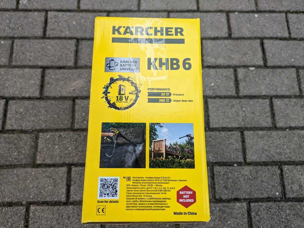 Verpackung des Kärcher KHB 6 Akku-Hochdruckreiniger von links