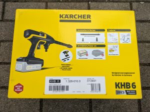 Verpackung des Kärcher KHB 6 Akku-Hochdruckreinigers von hinten