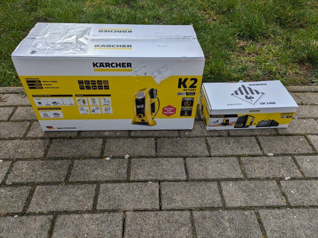 Verpackungen des Kärcher K2 Akku-Hochdruckreinigers