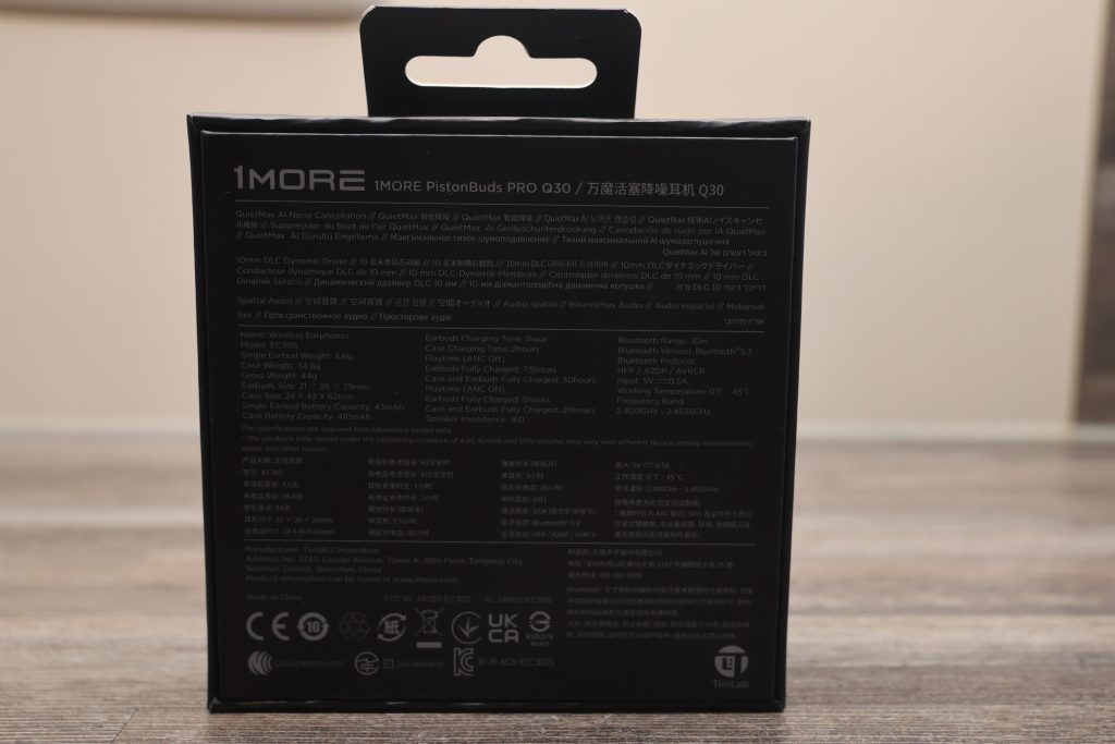 1More PistonBuds Pro Q30 Bluetooth-Kopfhörer Karton hinten