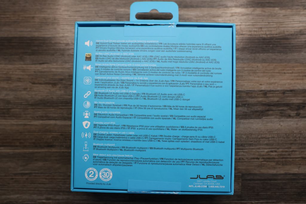 Jlab Epic Lab Edition Bluetooth-Kopfhörer Karton Rückseite
