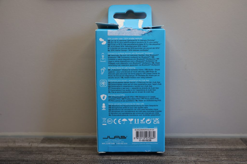 Jlab Jbuds Mini Bluetooth-Kopfhörer Karton Rückseite