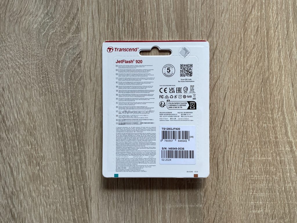Transcend JetFlash 920 USB-Stick Verpackung Rückseite