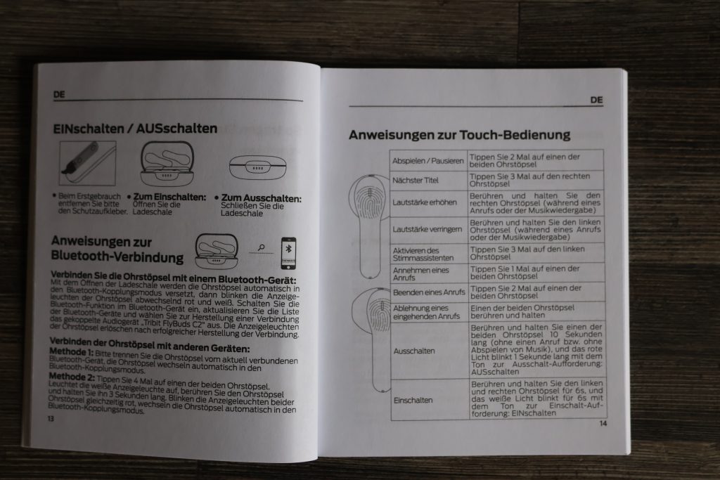 Tribit FlyBuds C2 Bluetooth-Kopfhörer Anleitung offen