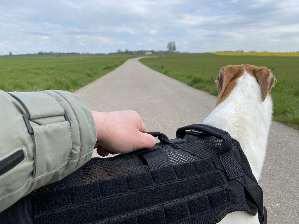OneTigris No-Pull Hundegeschirr am Hund Detail Griff halten 2