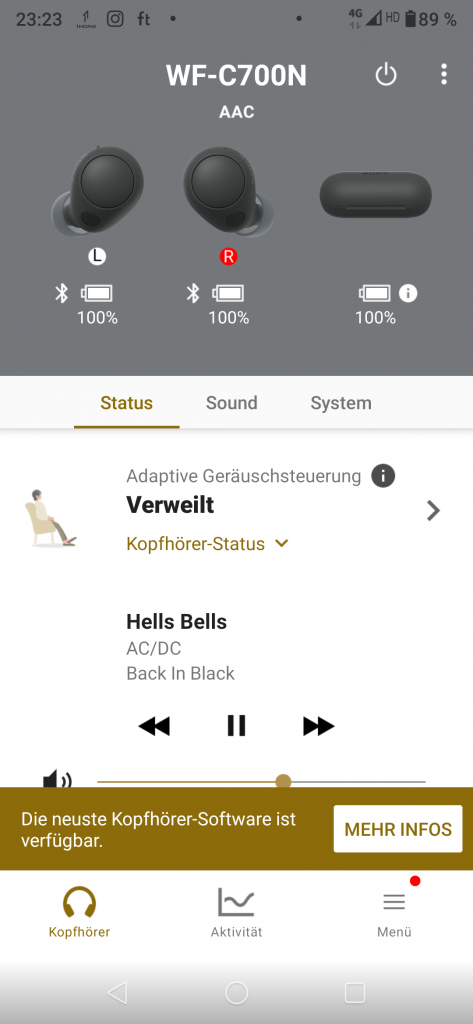 Sony WF-C700N Bluetooth-Kopfhörer Screenshot