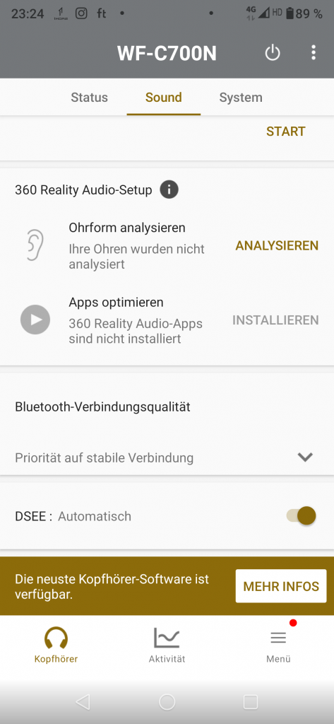 Sony WF-C700N Bluetooth-Kopfhörer Screenshot
