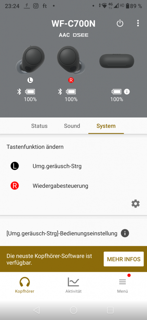 Sony WF-C700N Bluetooth-Kopfhörer Screenshot