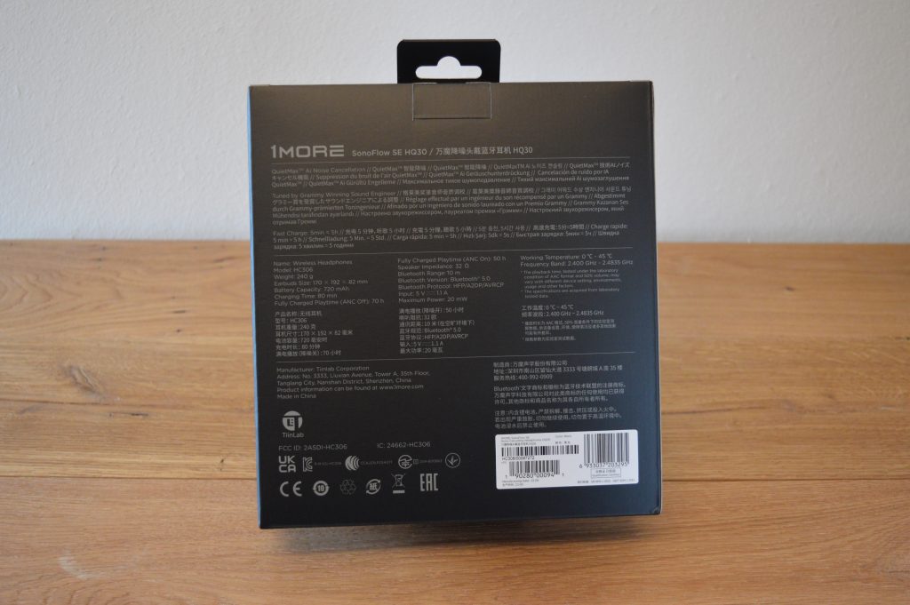 1More SonoFlow SE HQ30 Over-Ear-Kopfhörer Verpackung Hinten