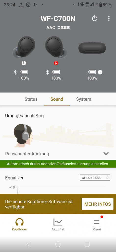 Sony WF-C700N Bluetooth-Kopfhörer Screenshot