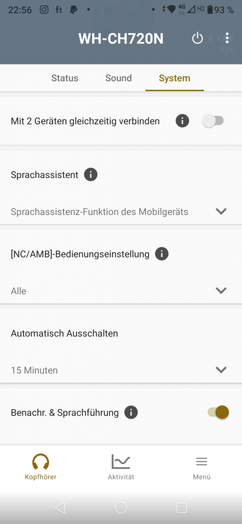 Sony WH-CH720N Bluetooth-Kopfhörer Screenshot