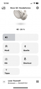 Bose QuietComfort Over-Ear-Kopfhörer App Hauptmenü
