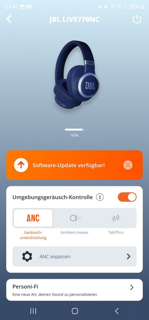 JBL LIVE770NC Bluetooth-Kopfhörer Screenshot