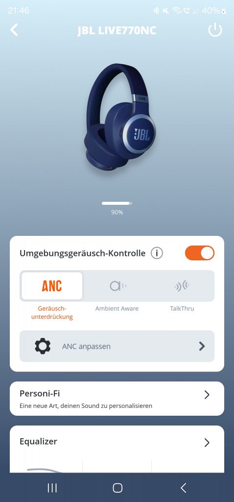 JBL LIVE770NC Bluetooth-Kopfhörer Screenshot