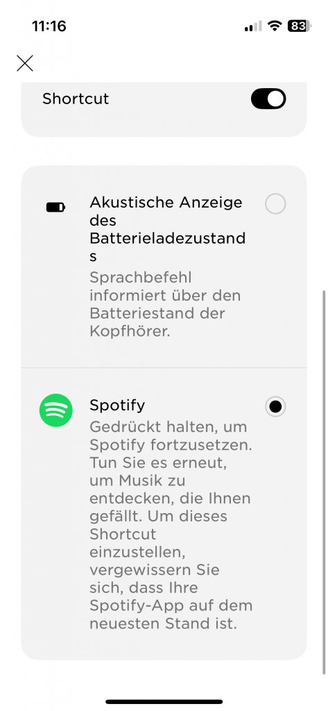 Bose QuietComfort Over-Ear-Kopfhörer App Shortcut Einstellungen