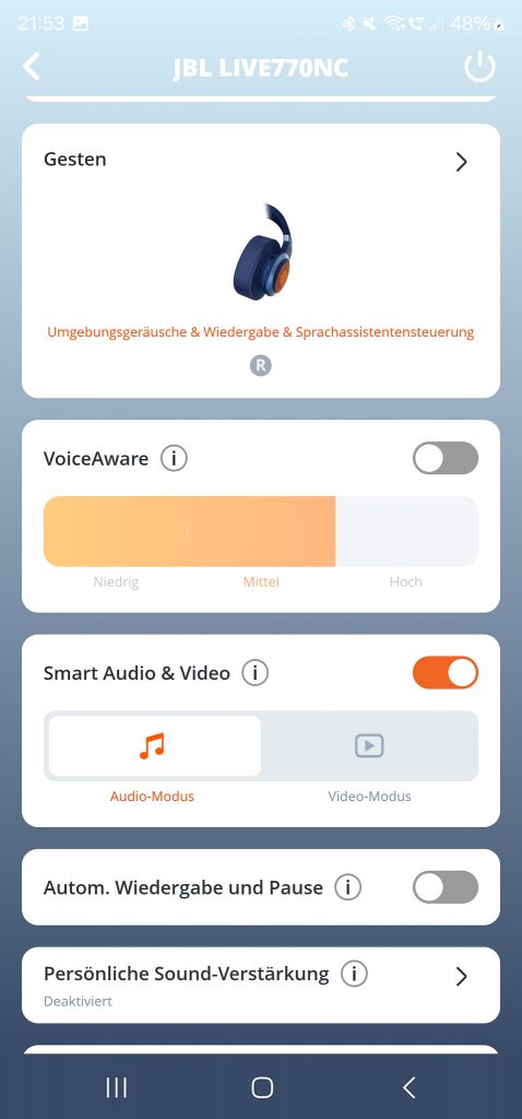 JBL LIVE770NC Bluetooth-Kopfhörer Screenshot