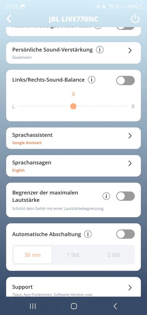 JBL LIVE770NC Bluetooth-Kopfhörer Screenshot