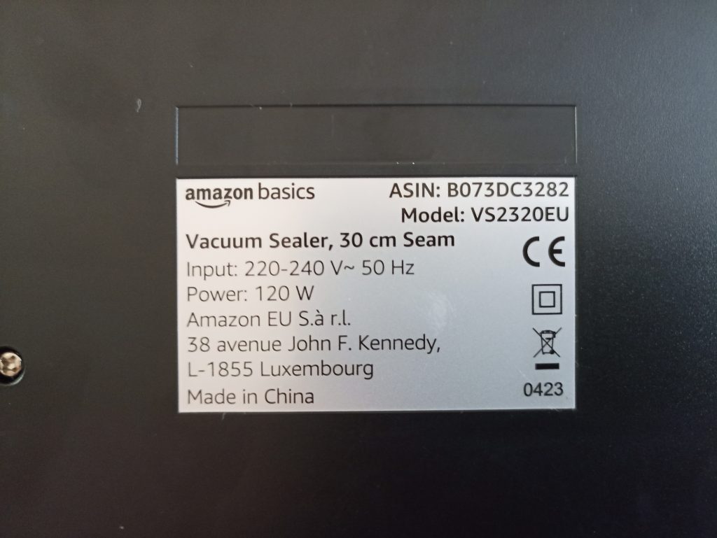 AEG VS4-1-4AG Vakuumierer, Schild auf Unterseite