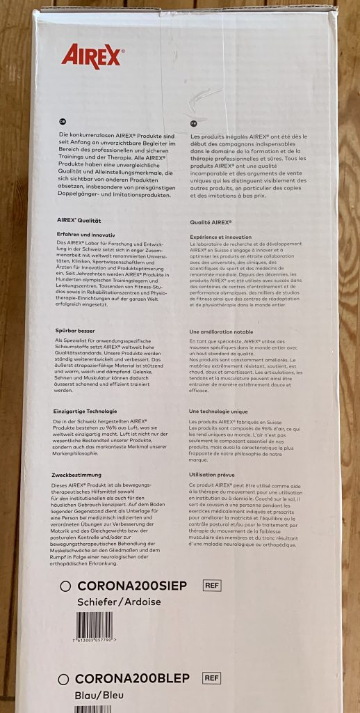 AIREX® Fitline 180 Gymnastikmatte Verbraucherinformationen auf dem Karton