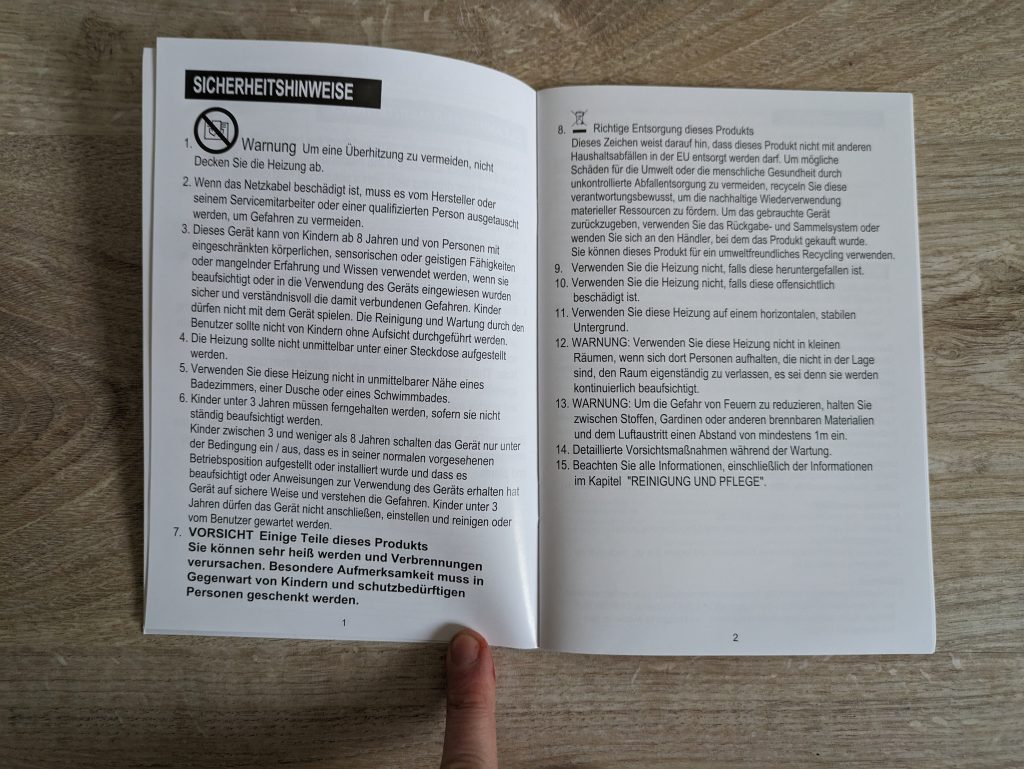 Anleitung des Pelonis SWNJ53 Heizlüfters geöffnet