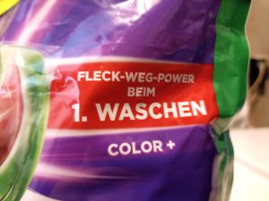 Ariel Allin1 PODS Waschmittel, Verpackung Vorderseite, Beschriftung Fleck weg Power