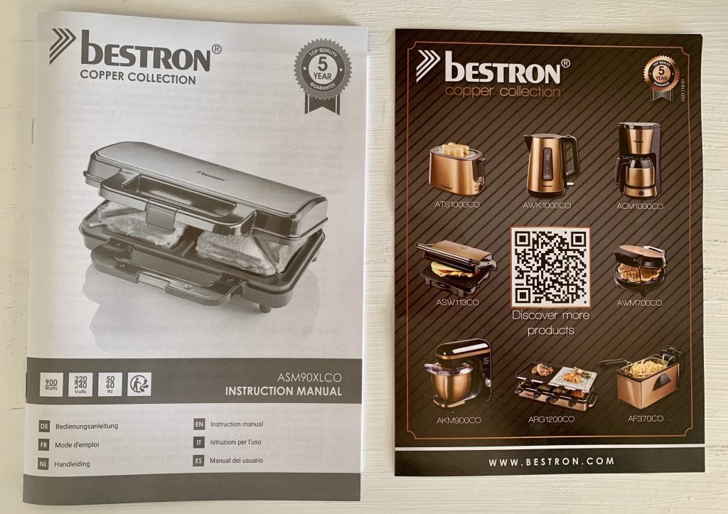 Bestron ‎ASM90XLCO XL-Sandwichmaker Bedienungsanleitung und Produktflyer