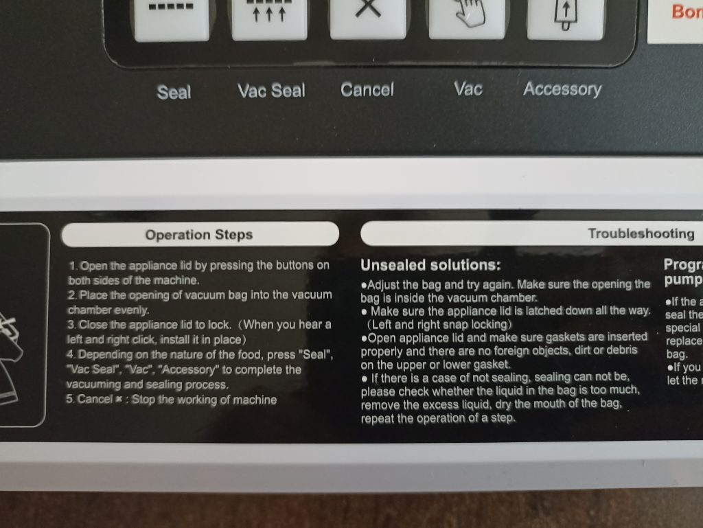 Bonsenkitchen VS2000 Vakuumierer, Warnhinweise 1