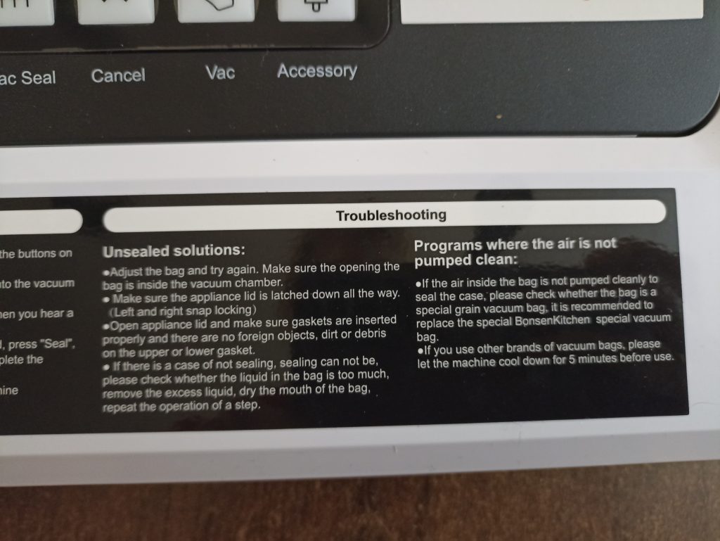 Bonsenkitchen VS2000 Vakuumierer, Warnhinweise 3