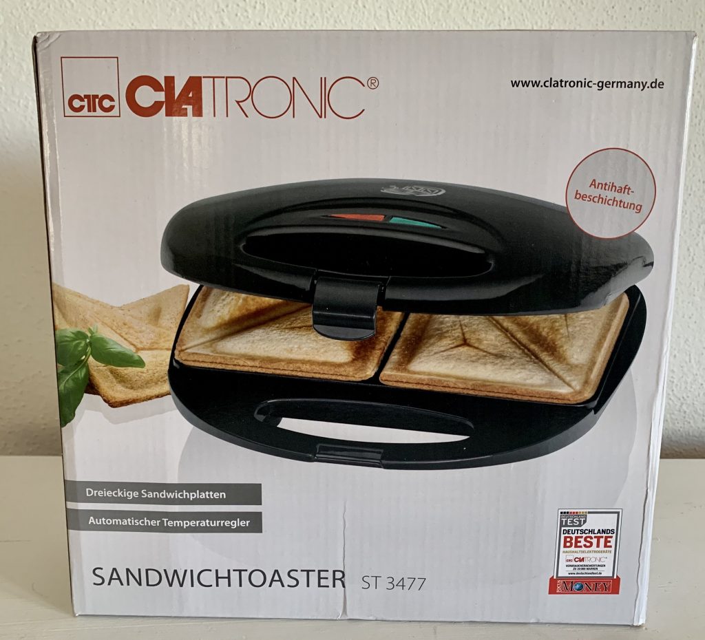 Clatronic® ST 3477 Sandwichmaker im Karton von vorne