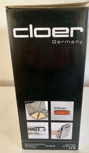 Cloer 6219 Sandwichmaker im Karton von der Seite
