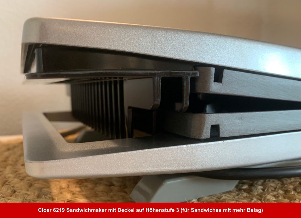 Cloer 6219 Sandwichmaker mit Deckel auf Höhenstufe 3