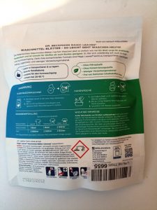 Dr. Beckmann MAGIC LEAVES Waschmittel, Verpackung Rückseite