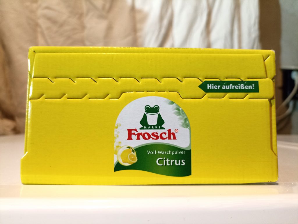 Frosch Citrus Waschmittel, Verpackung Oberseite