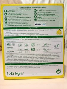 Frosch Citrus Waschmittel, Verpackung Rückseite
