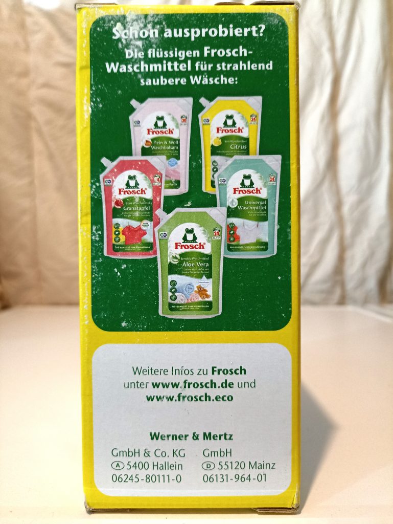 Frosch Citrus Waschmittel, Verpackung Seitenansicht 2