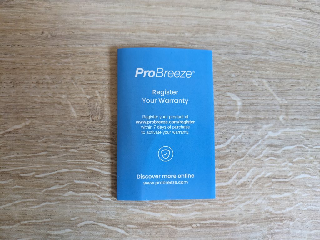 Garantiekarte des Pro Breeze Mini Heizlüfters