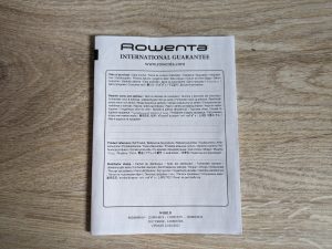 Garantiekarte des Rowenta SO2320 Instant Comfort Compact Heizlüfters