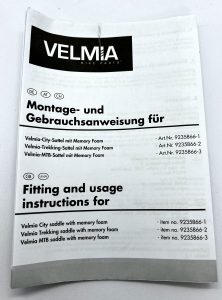 VELMIA 9235866-2 Fahrradsattel Bedienungsanleitung