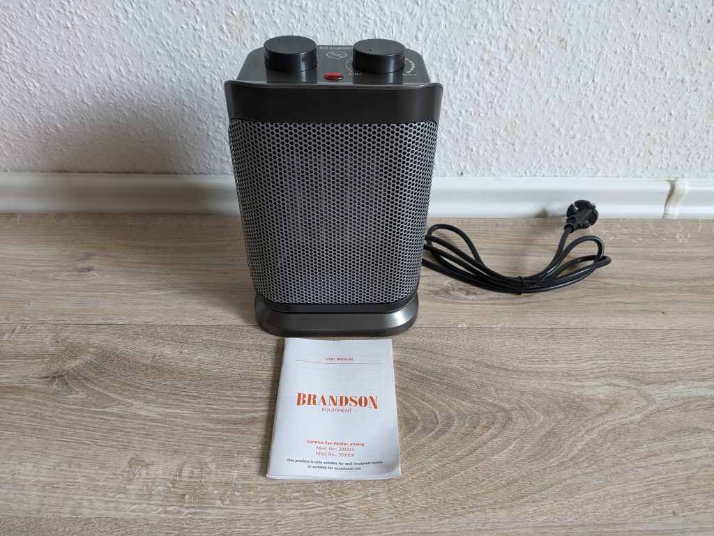 Lieferumfang des Brandson Heizlüfters in der Nahansicht