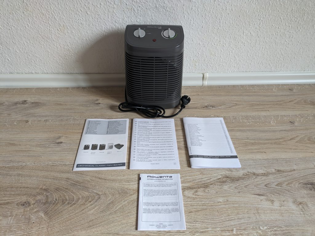 Lieferumfang des Rowenta SO2320 Instant Comfort Compact Heizlüfters in der Nahansicht