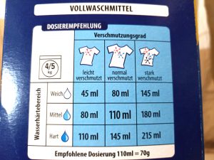 Omo XXXL Waschmittel, Verpackung Seitanansicht 1 Dosierungsempfehlung