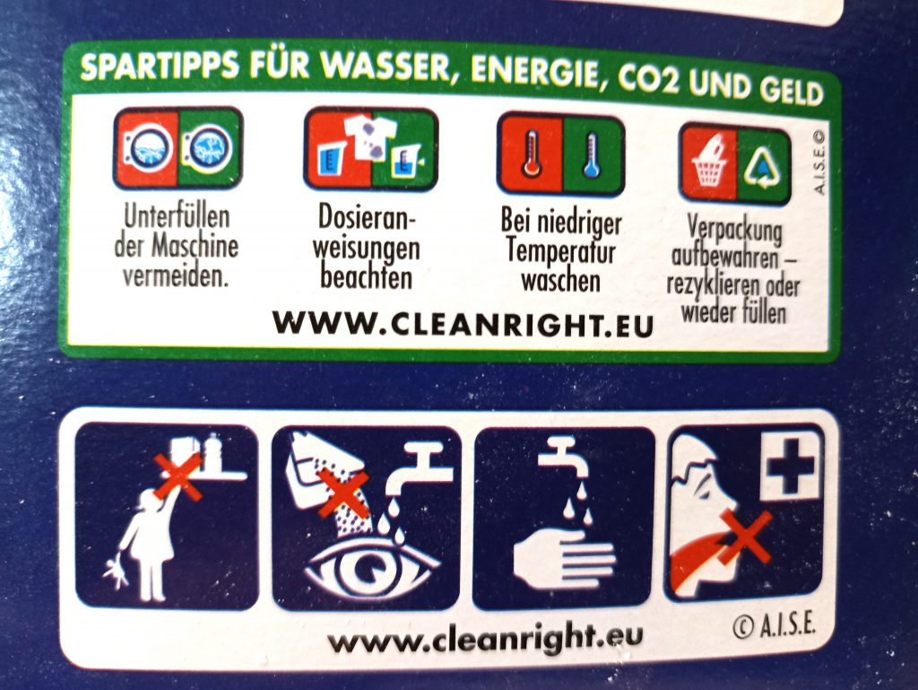 Omo XXXL Waschmittel, Verpackung Seitenansicht 1, Spartipps und Sicherheitshinweise