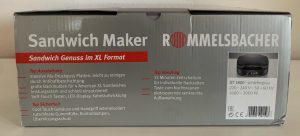 ROMMELSBACHER ST 1800 Sandwichmaker in der Verpackung von der Seite
