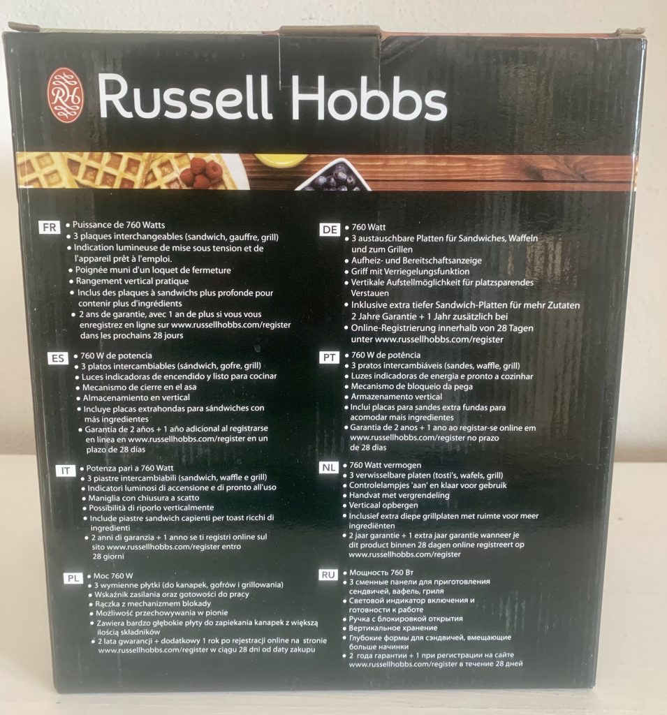 Russell Hobbs 24540-56 Sandwichmaker im Karton von hinten