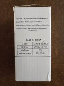 Uadme K02 Vakuumierer, Verpackung Rückseite