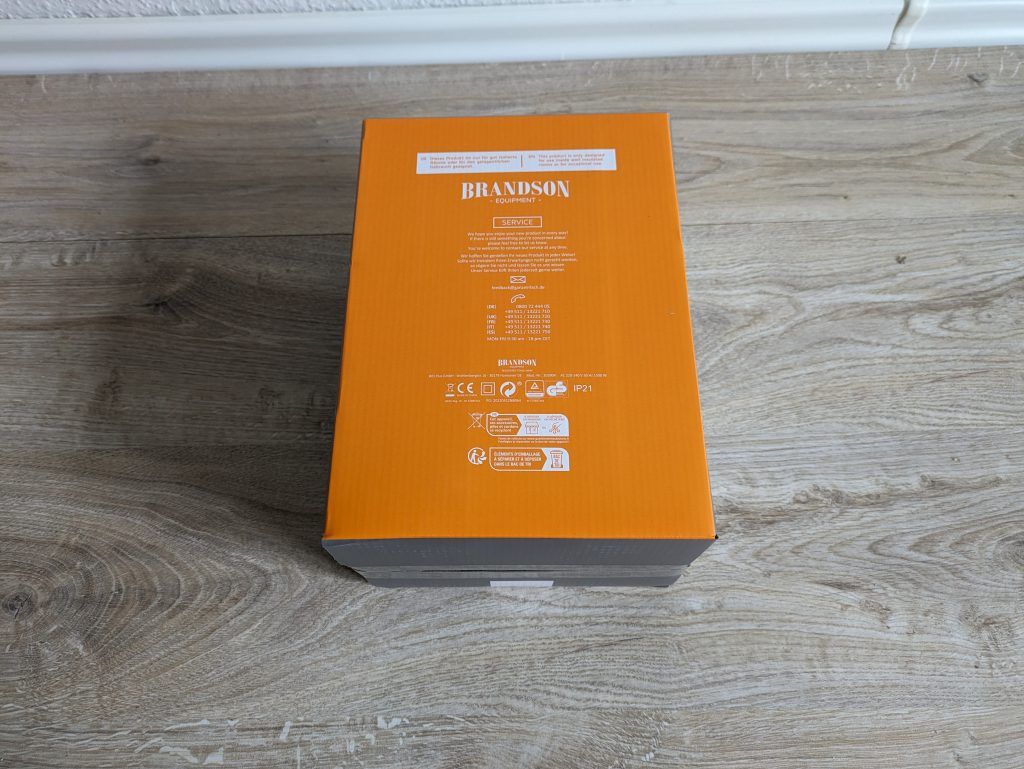 Verpackung des Brandson Heizlüfters von hinten