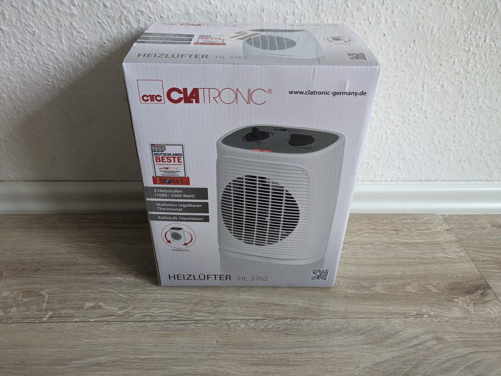 Verpackung des Clatronic HL3762 Heizlüfters von vorne