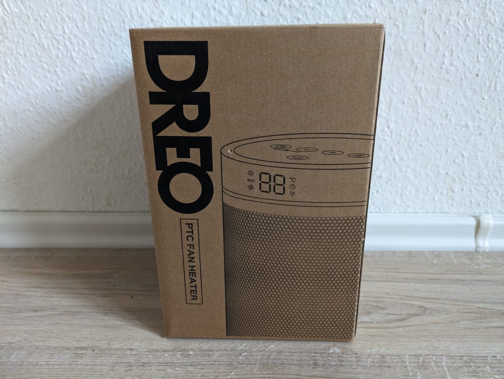 Verpackung des Dreo ‎DR HSH006 Heizlüfters von hinten
