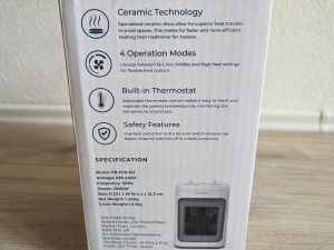 Verpackung des Pro Breeze Mini Heizlüfters von der zweiten Seite