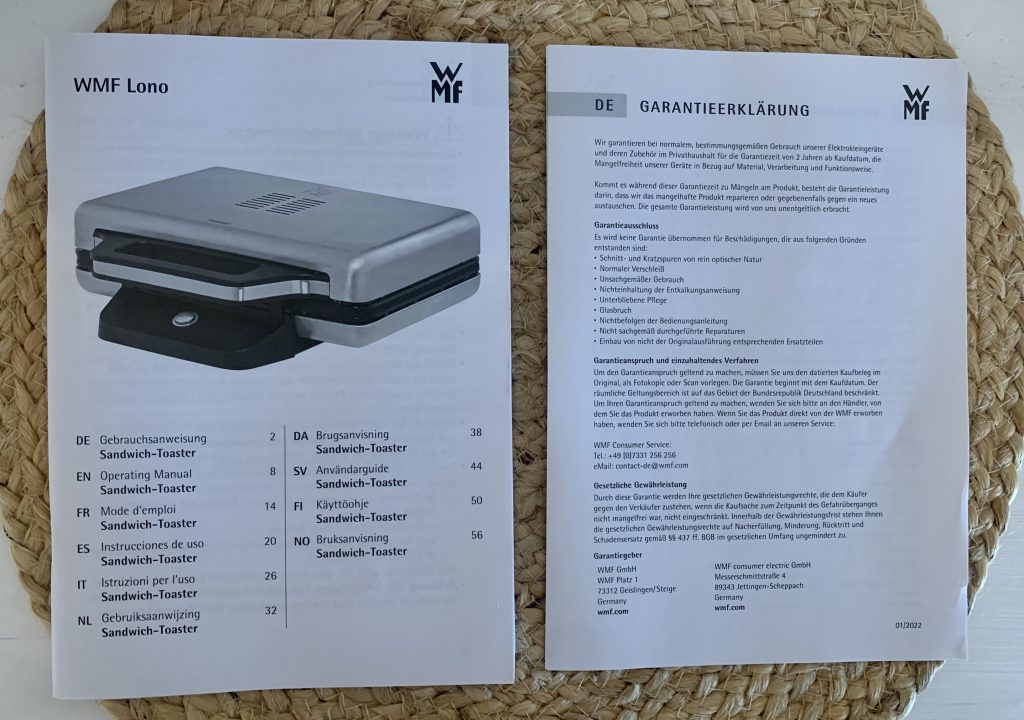 WMF Lono Sandwichmaker Bedienungsanleitung und Garantieschein